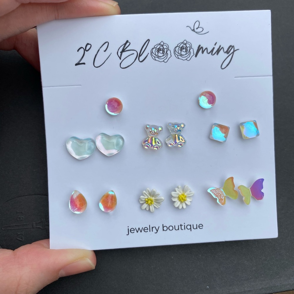 Y2K white series Translucent anti allergy Stud Earrings Set of 7